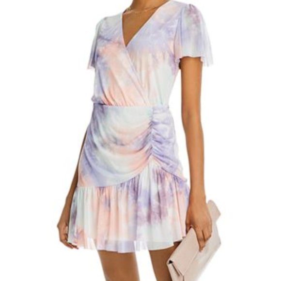 AQUA Dress Flutter-Sleeve Mesh Overlay (L) NEW - Picture 4 of 4